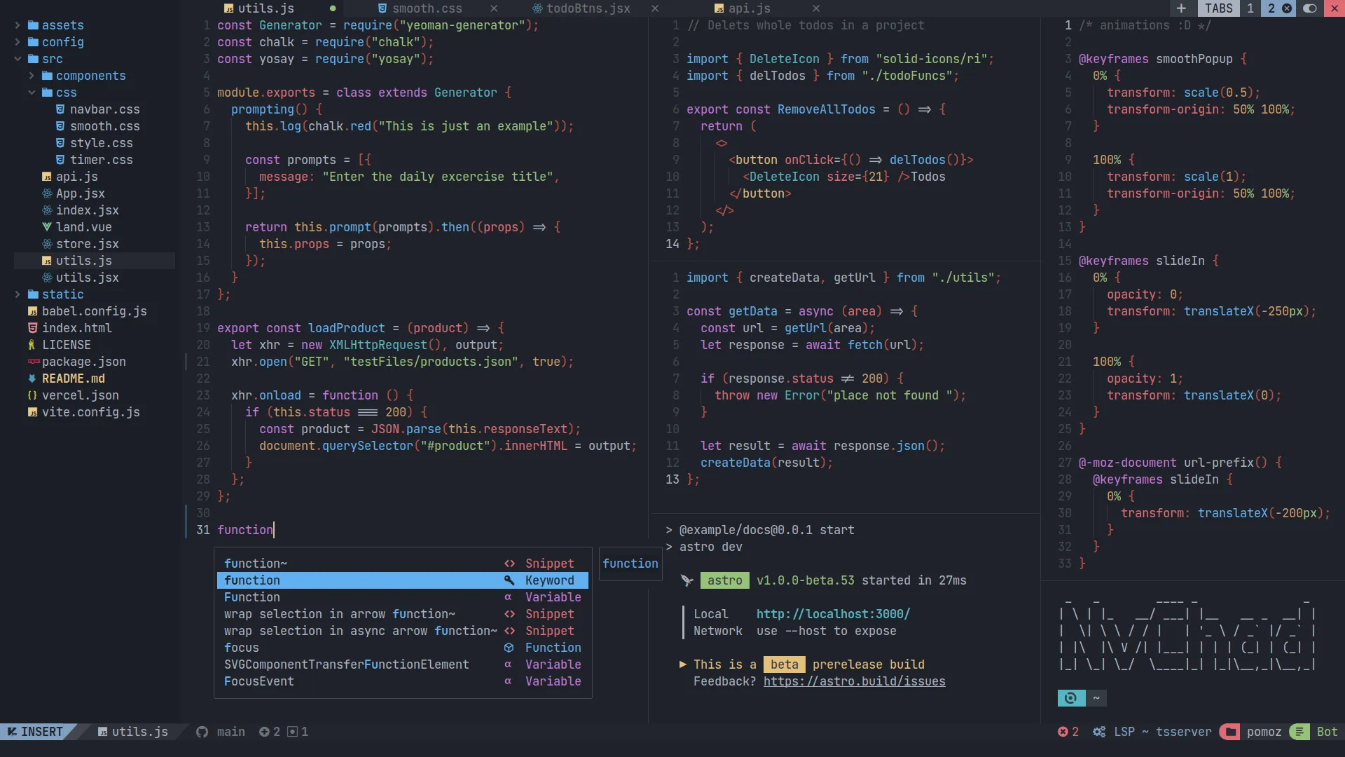NVChad&#x27;s default UI, editing a Typescript file